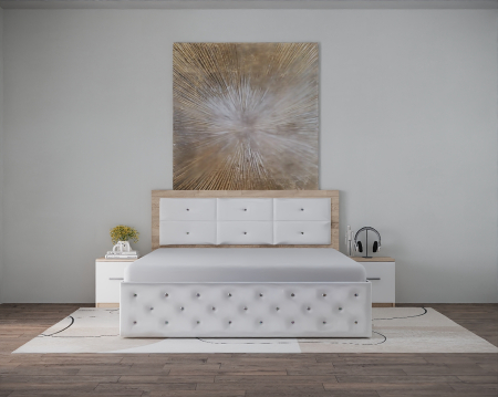 Dormitoare Set - Set Pat Naybet New Sonoma&Alb cu Noptiere