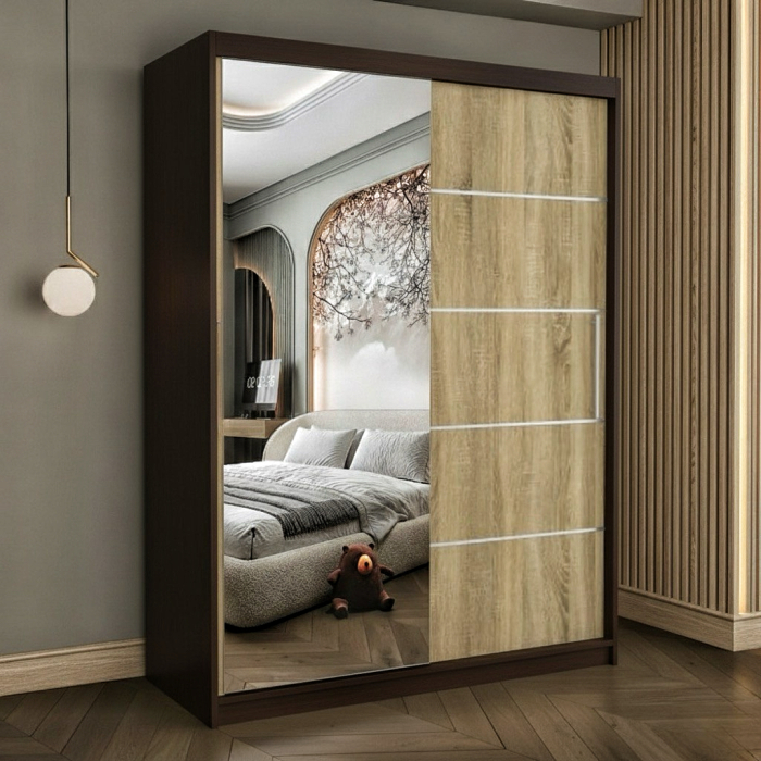 Dulap cu 2 usi glisante Atlantic cu oglinda, 150 cm, Wenge/Sonoma [1]