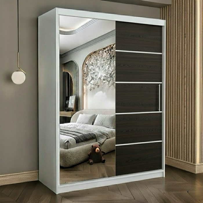 Dulap cu 2 usi glisante Atlantic cu oglinda, 150 cm, Alb/Wenge [1]