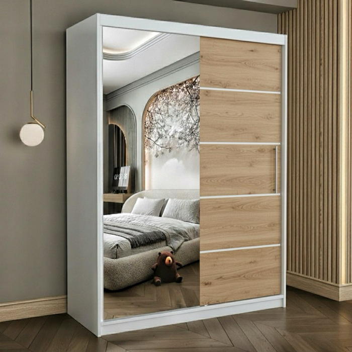 Dulap cu 2 usi glisante Atlantic cu oglinda, 150 cm, Alb/Sonoma [1]