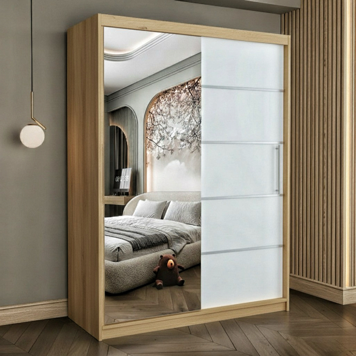 Dulap cu 2 usi glisante Atlantic cu oglinda, 150 cm, Sonoma/Alb [1]