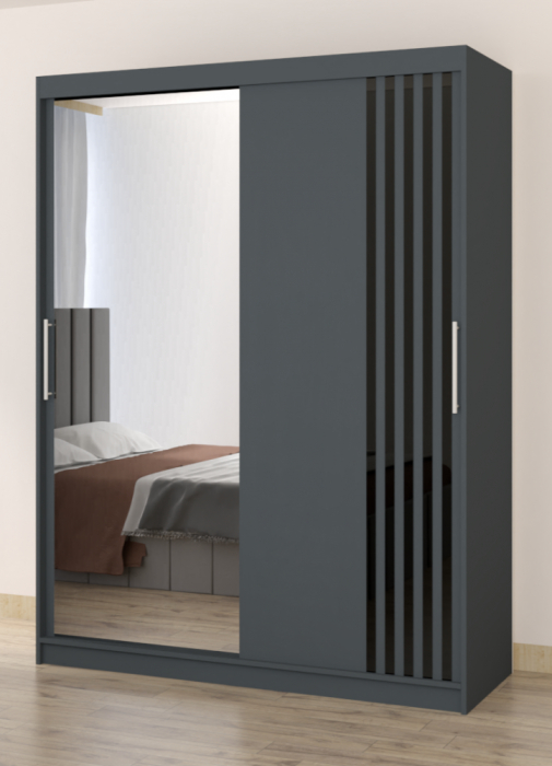 Dulap cu 2 usi glisante cu oglinda Riga, 150 cm, Gri [1]