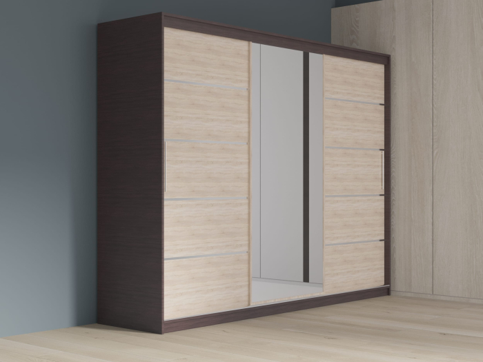Dulap cu 3 usi glisante Atlantic cu oglinda, 250 cm, Wenge/Sonoma [1]
