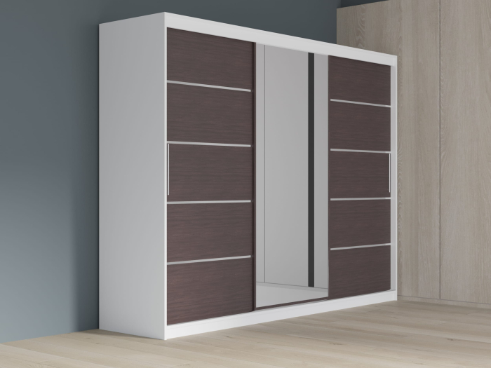 Dulap cu 3 usi glisante Atlantic cu oglinda, 250 cm, Alb/Wenge [1]