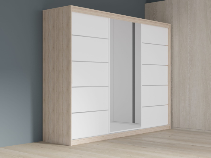 Dulap cu 3 usi glisante Atlantic cu oglinda, 250 cm, Sonoma/Alb [1]