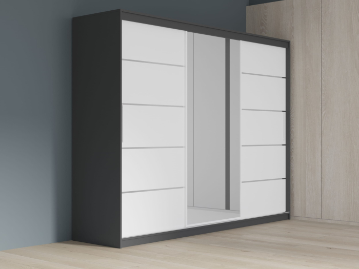 Dulap cu 3 usi glisante Atlantic cu oglinda, 250 cm, Gri/Alb [1]