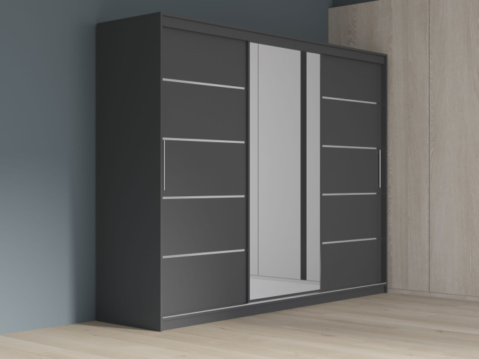 Dulap cu 3 usi glisante Atlantic cu oglinda, 250 cm, Gri [1]