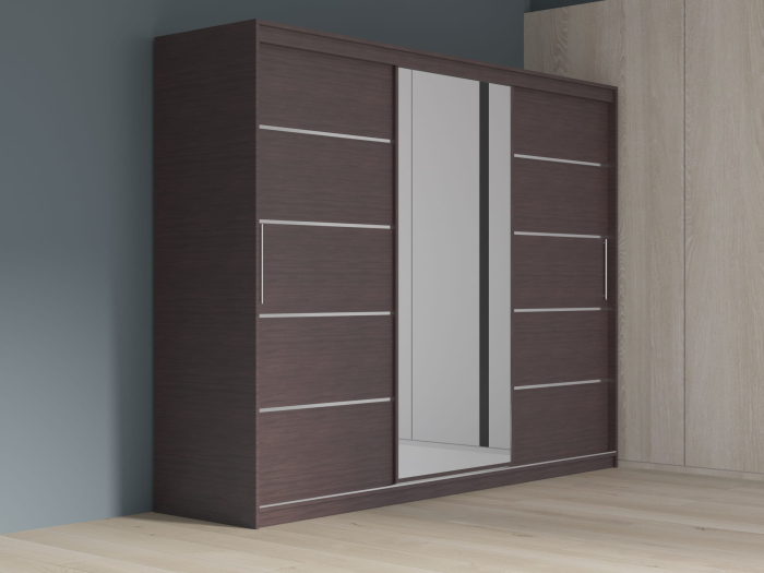 Dulap cu 3 usi glisante Atlantic cu oglinda, 250 cm, Wenge [1]