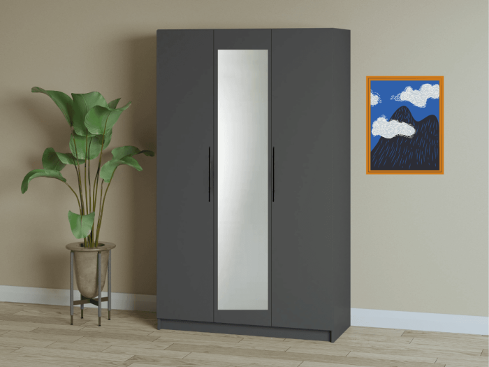 Dulap cu 3 usi Iris cu oglinda, 120 cm, Gri [1]