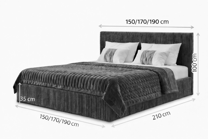 Pat tapitat Mali 160x200 cm, Gri + Saltea Superortopedica 23 cm grosime [3]