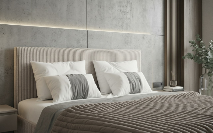 Pat tapitat Mali 160x200 cm, Bej + Saltea Superortopedica 23 cm grosime [2]