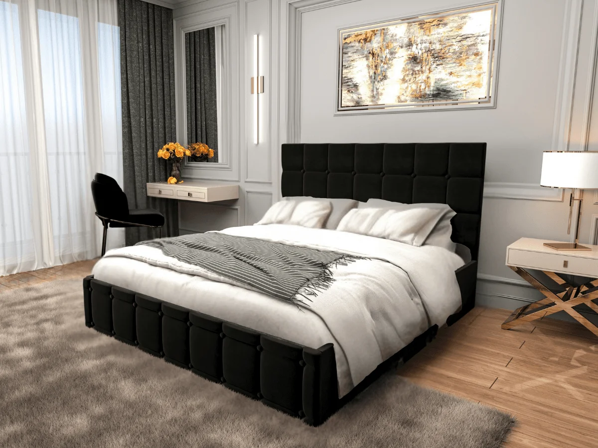 Pat tapitat Royal 140x200 cm, Negru [1]