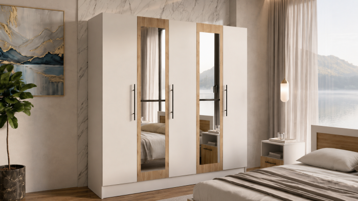 Set dormitor Barcelona, Alb/Stejar Artisan [2]