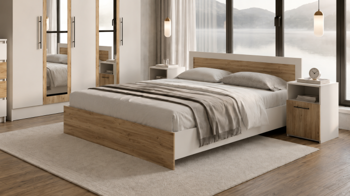 Set dormitor Barcelona, Alb/Stejar Artisan [3]