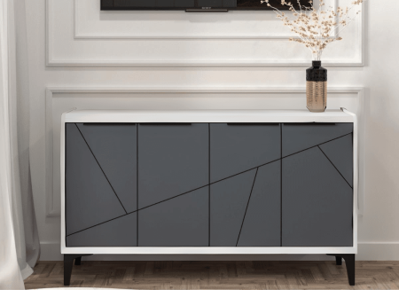 Comode - Comoda cu 4 usi Design, Alb/Gri