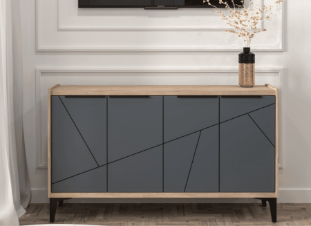 Comode - Comoda cu 4 usi Design, Sonoma/Gri