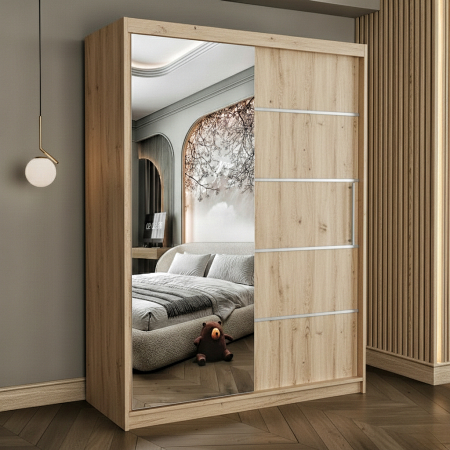 Dulapuri - Dulap cu 2 usi glisante Atlantic cu oglinda, 150 cm, Sonoma