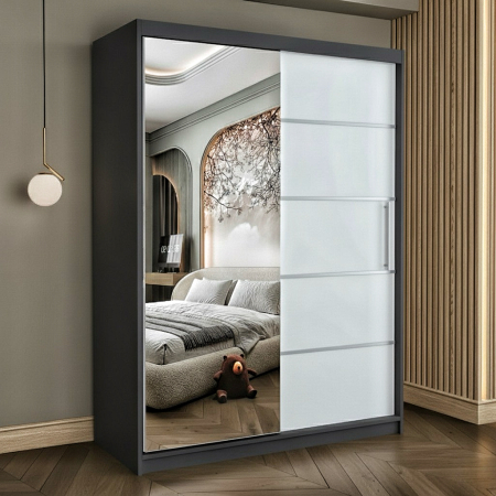 Dulapuri - Dulap cu 2 usi glisante Atlantic cu oglinda, 150 cm, Gri/Alb