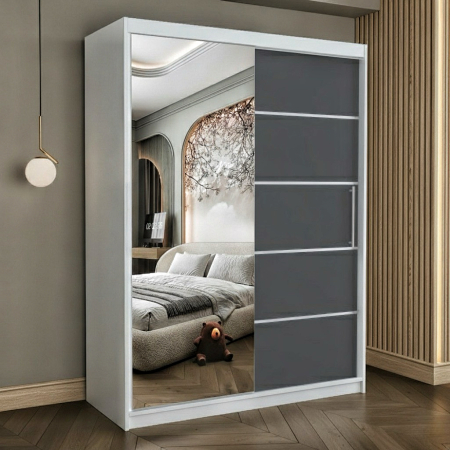 Dulapuri - Dulap cu 2 usi glisante Atlantic cu oglinda, 150 cm, Alb/Gri
