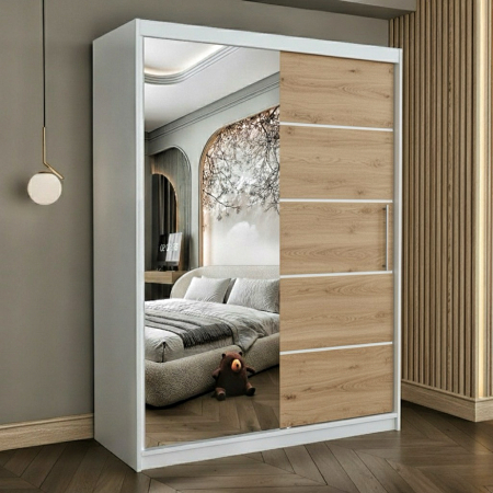 Dulapuri - Dulap cu 2 usi glisante Atlantic cu oglinda, 150 cm, Alb/Sonoma