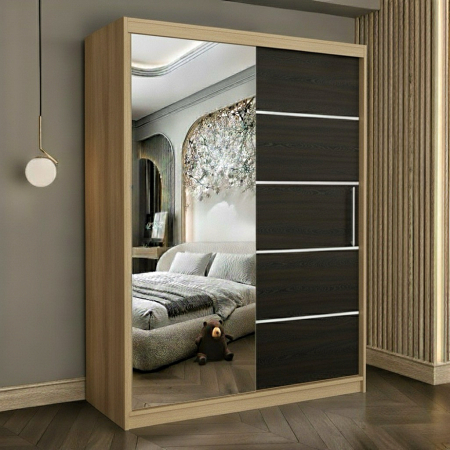 Dulapuri - Dulap cu 2 usi glisante Atlantic cu oglinda, 150 cm, Sonoma/Wenge