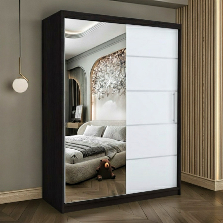 Dulapuri - Dulap cu 2 usi glisante Atlantic cu oglinda, 150 cm, Wenge/Alb