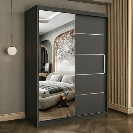 Dulapuri - Dulap cu 2 usi glisante Atlantic cu oglinda, 150 cm, Gri