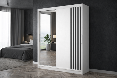 Dulapuri - Dulap cu 2 usi glisante cu oglinda Riga, 150 cm, Alb