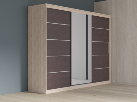 Dulapuri - Dulap cu 3 usi glisante Atlantic cu oglinda, 250 cm, Sonoma/Wenge