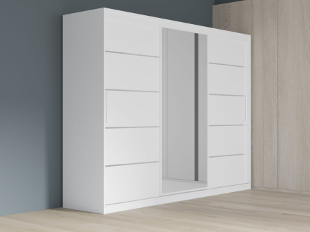 Dulapuri - Dulap cu 3 usi glisante Atlantic cu oglinda, 250 cm, Alb