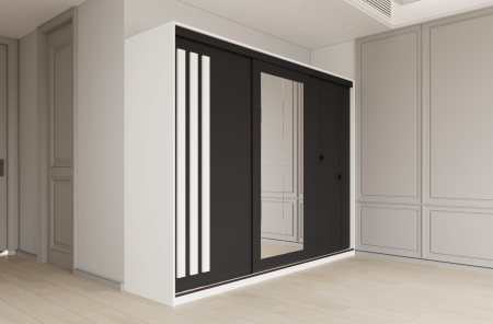 Dulapuri - Dulap cu 3 usi glisante cu oglinda, Paris, 200 cm, Alb/Gri