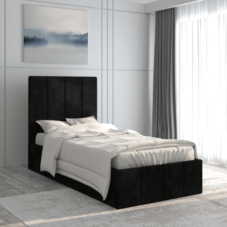 Paturi - Pat tapitat Prado 90x200 cm, Negru