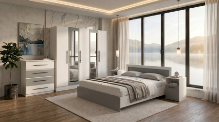 Seturi dormitor - Set dormitor Barcelona, Alb/Gri