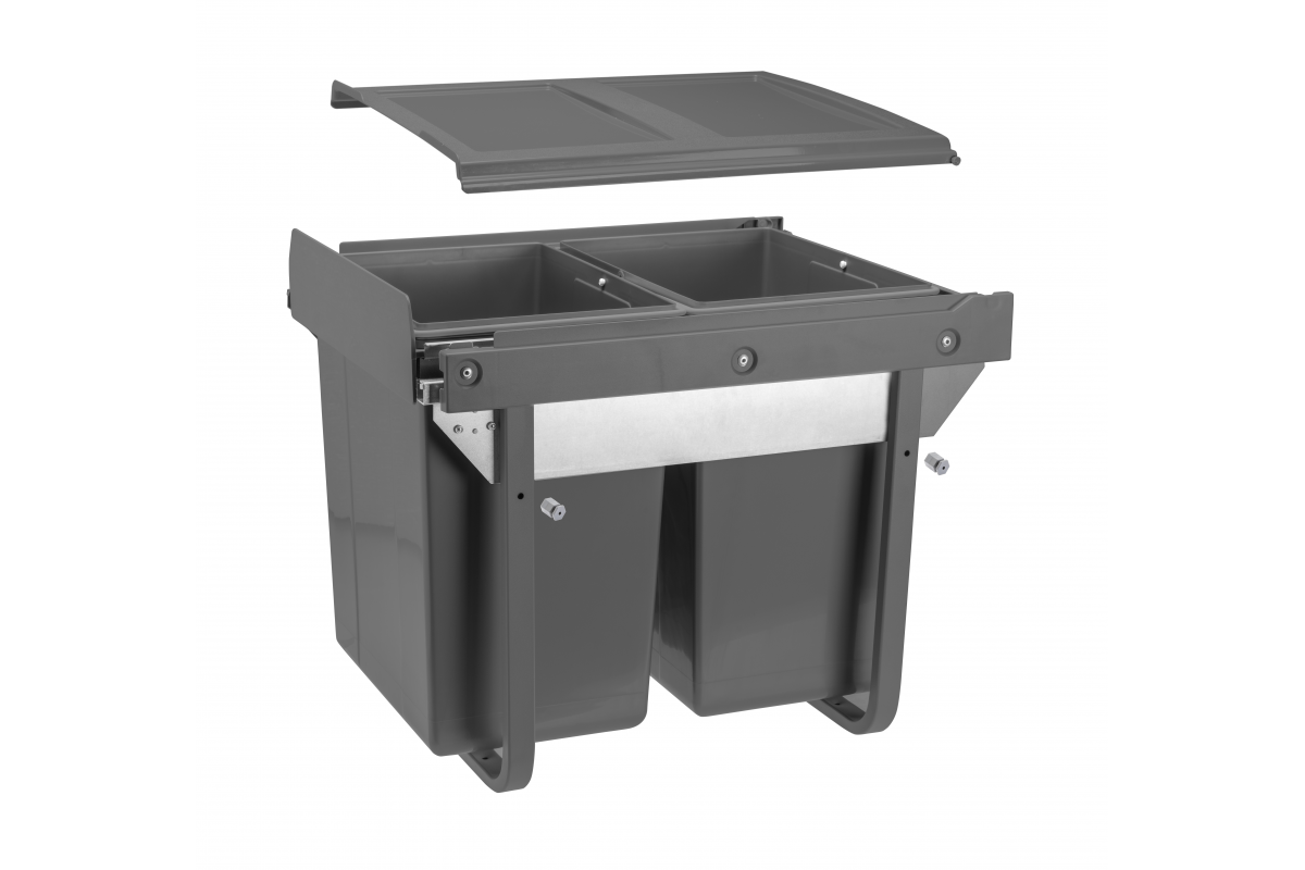 Furniture Hardware - PB-45-450-2X20-60A Waste bin PRACTI ECO 450, 2×20 l, with soft-close, anthracite