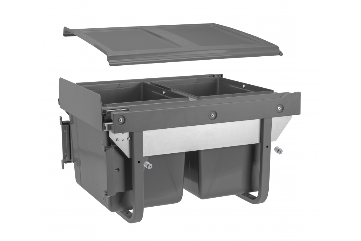 Фурнитура - PB-45-MF2X15-60A Корзина для мусора PRACTI ECO 450, 2×15 л, с амортизатором, антрацит