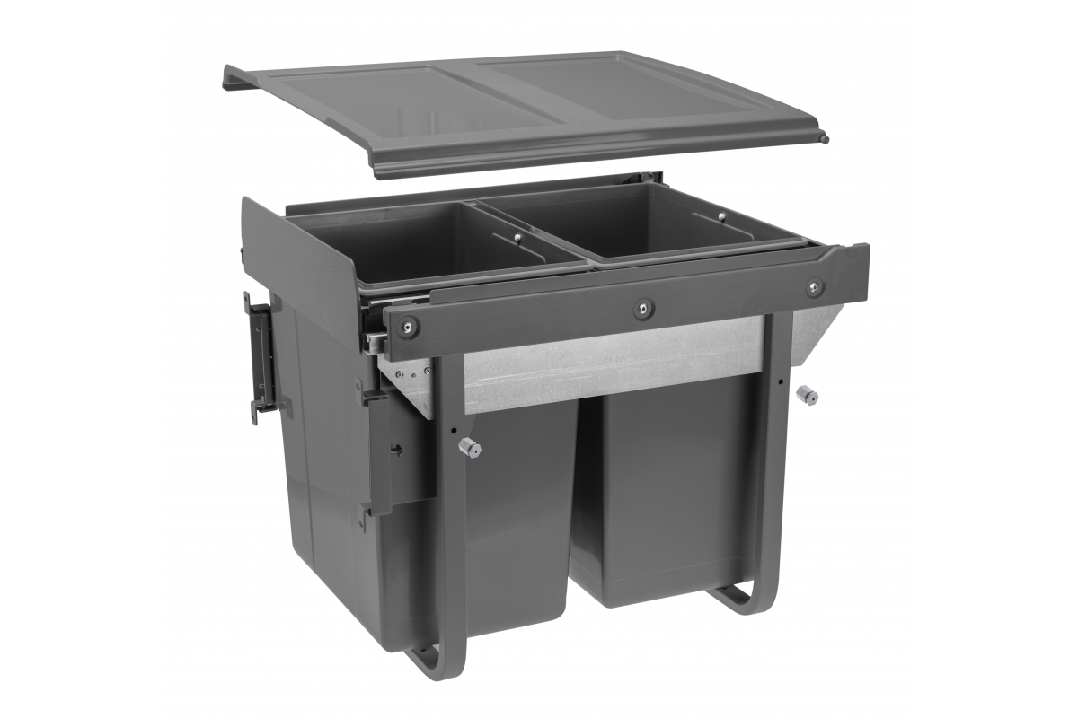 Фурнитура - PB-45-MF2X20-60A Корзина для мусора PRACTI ECO 450, 2×20 л, с амортизатором, Антрацит