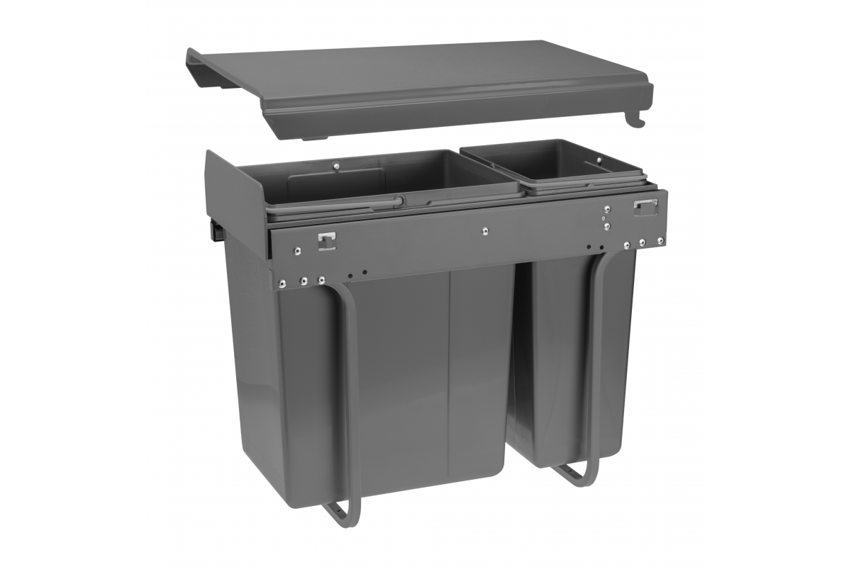 Furniture Hardware - PB-45-002010-60A PRACTI ECO 300 waste bin, 1×20 l, 1×10 l, with soft-close, anthracite