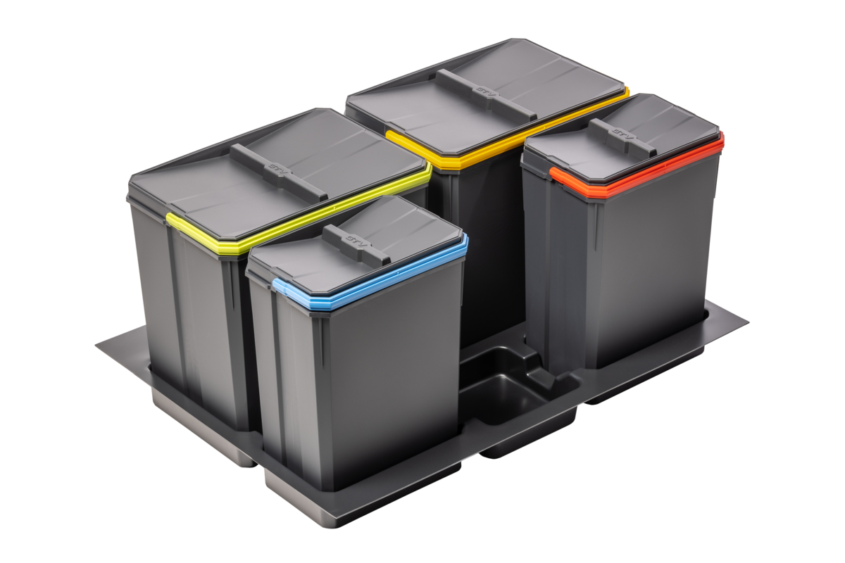Furniture Hardware - PB-AS-700-2X15L-2X7L-45 Waste bin AXISPACE, L-700 mm, 2×15 l, 2×7 l, anthracite