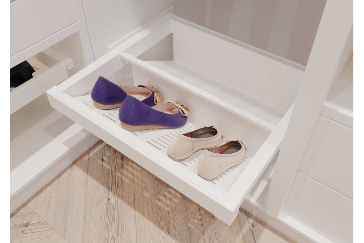 Furniture Hardware - WG-POBUWM90-10 Shoe basket ELITE 900 mm, made of perforated metal, with soft-close, white