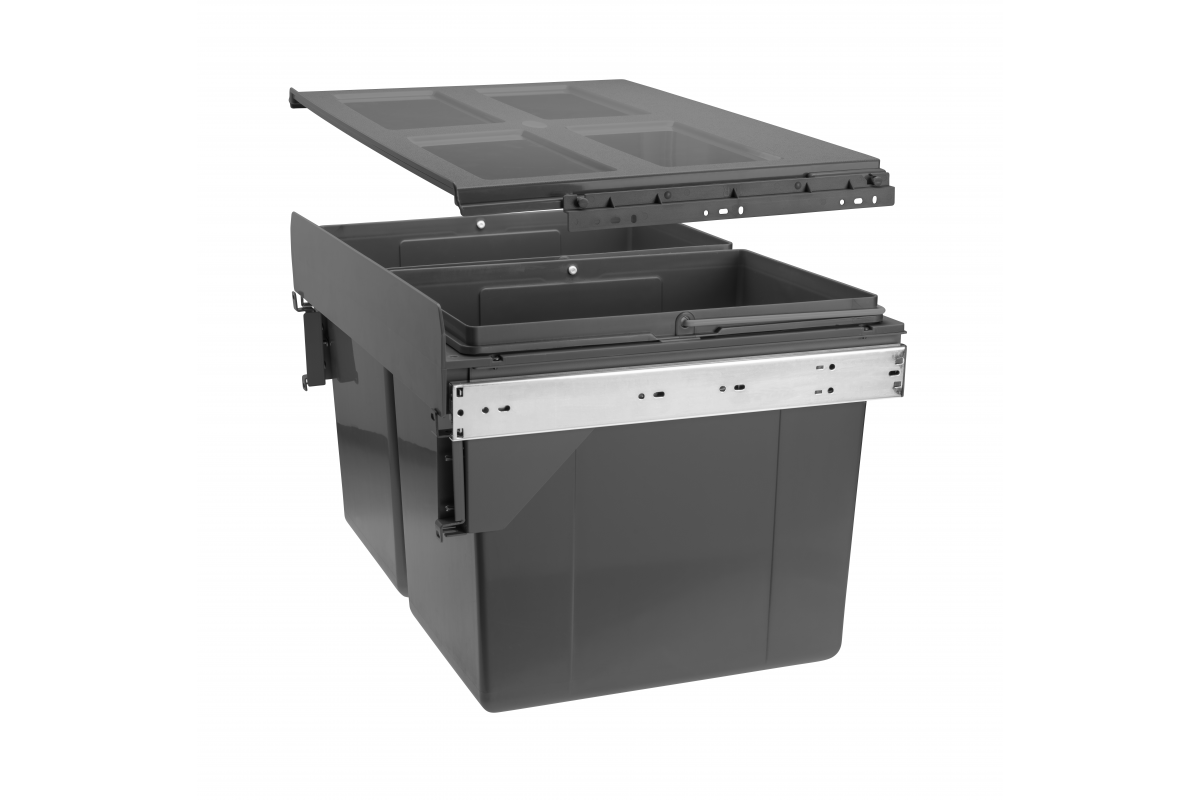 Feronerie - PB-45-600MF-2X27-60A Coș pentru gunoi PRACTI ECO 600, 2×27 l, cu amortizator, antracit