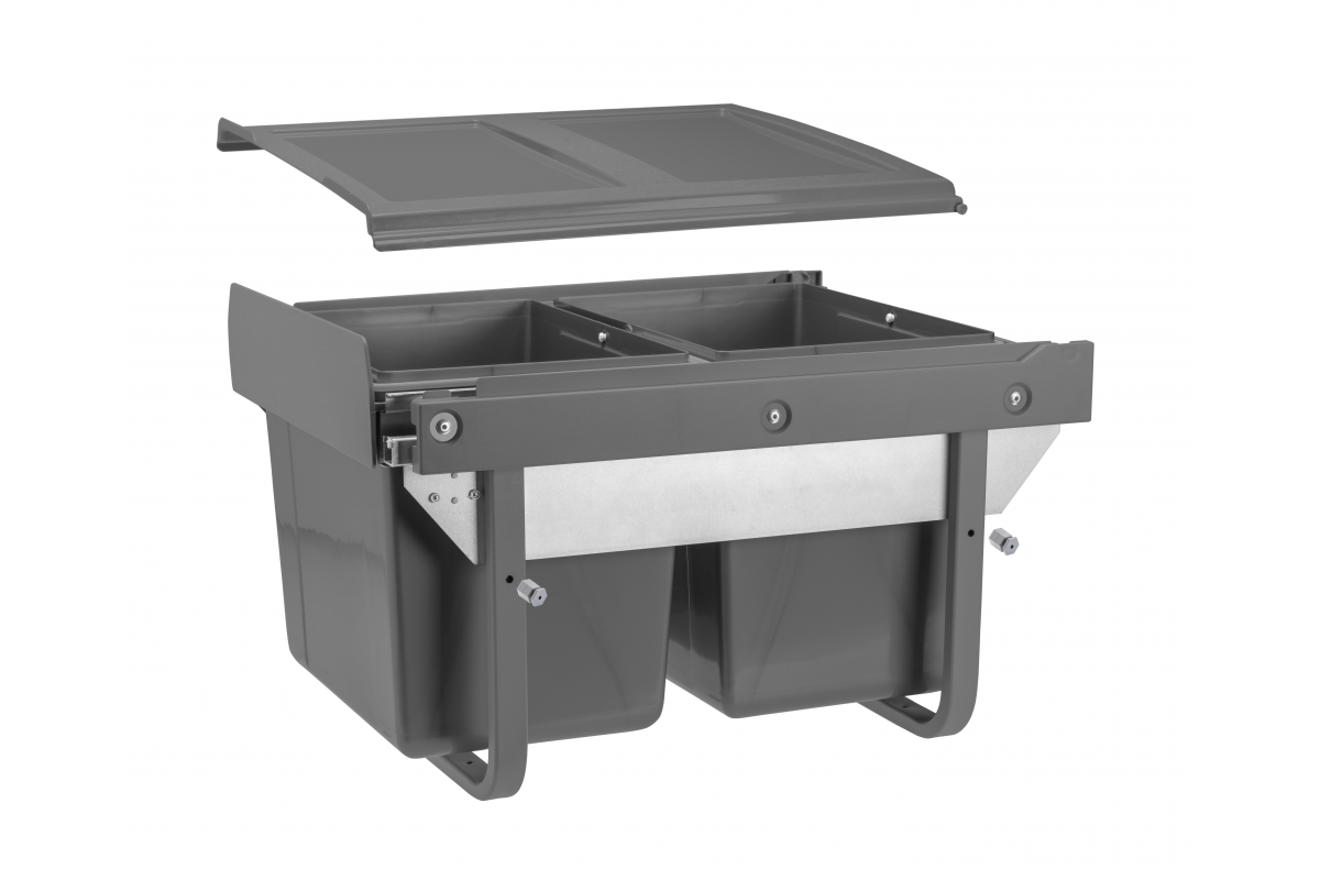 Furniture Hardware - PB-45-002X15-60A Waste bin PRACTI ECO 450, 2×15 l, with soft-close, anthracite