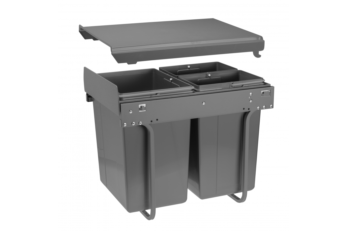 Furniture Hardware - PB-45-202X10-60A Waste bin PRACTI ECO 400, 1×20 l, 2×10 l, with soft-close, anthracite