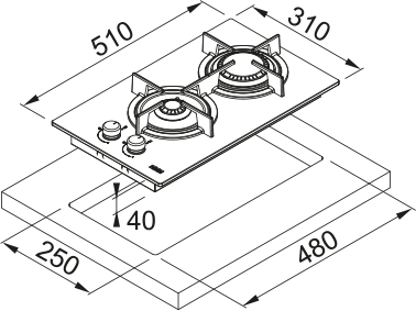 Газовая варочная панель FHCR 302 2G HE BK C [2]