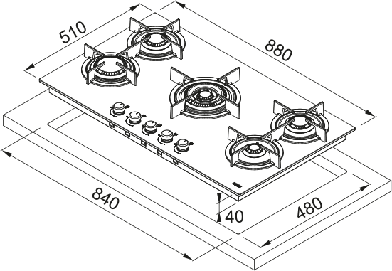 Gas hob FHCR 905 4G TC HE BK C [4]