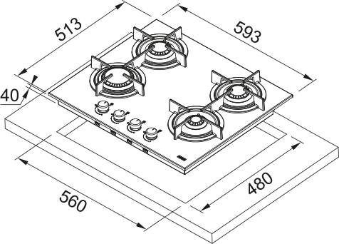 Газовая варочная панель FHCR 604 4G HE XA C [2]