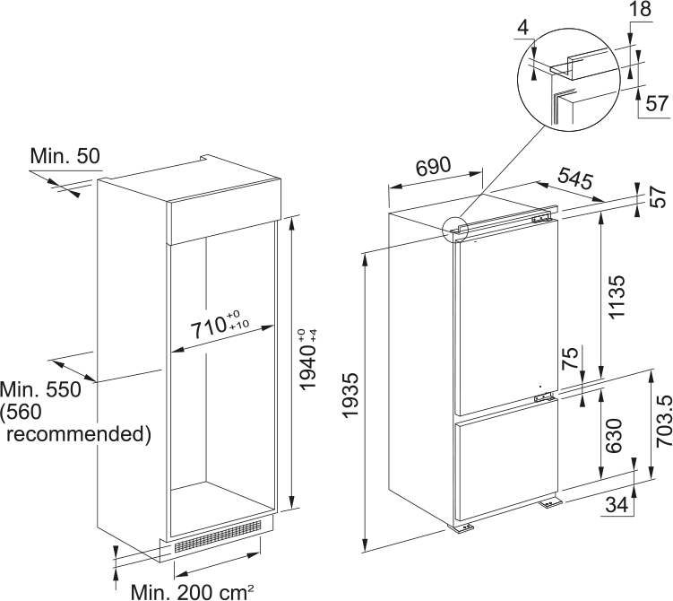 Встраиваемый холодильник-комбинация FCB 400 V NE N E [2]