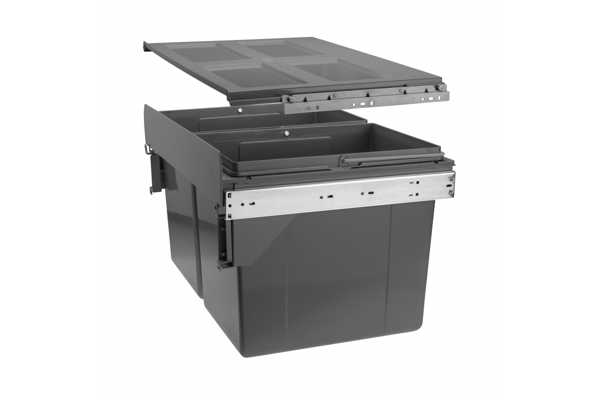 Furniture Hardware - PB-45-400MF-2X16-60A Waste bin PRACTI ECO 400, 2×16 l, with soft-close, anthracite