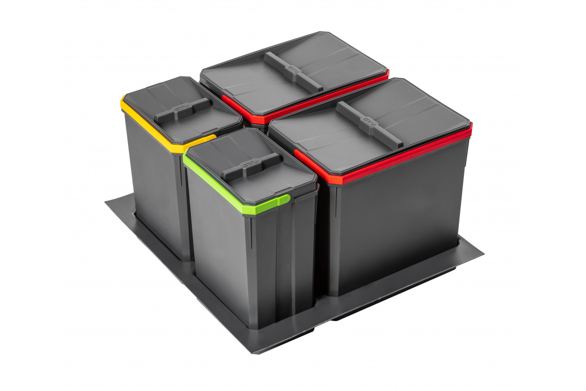 Furniture Hardware - PB-AS-600-2X15L-2X7L Waste bin AXISPACE, L-600 mm, 2×15 l, 2×7 l, anthracite