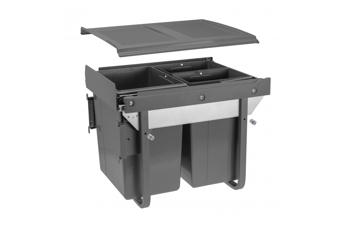 Furniture Hardware - PB-45-450MF202X10-60A PRACTI ECO 450 waste bin, 1×20 l, 2×10 l, with soft-close, anthracite