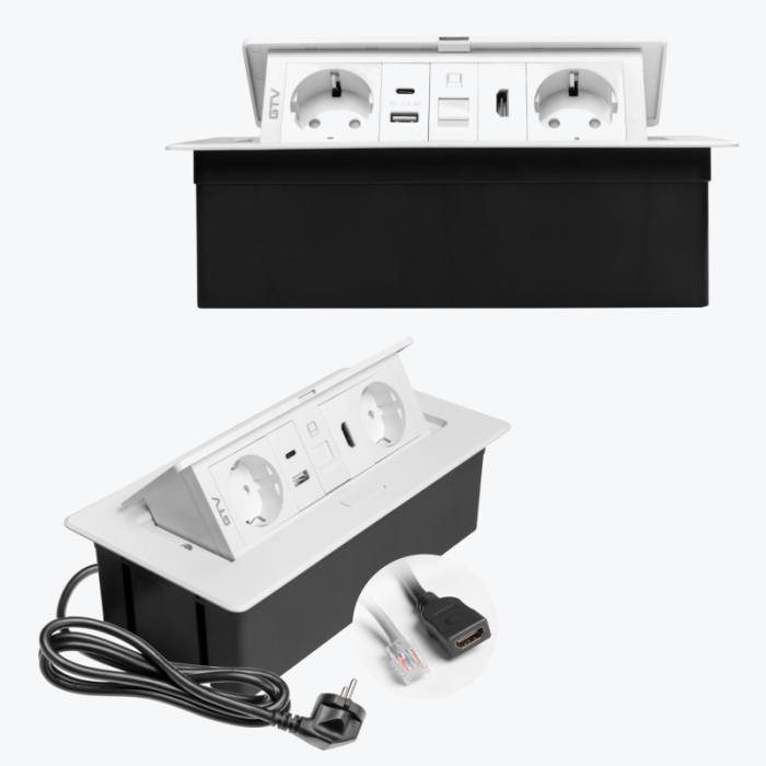 Prelungitor pentru oficiu MULTISOFT USB A+C RJ45 cablu HDMI alba GTV AE-PBSURH2GS-10 [2]